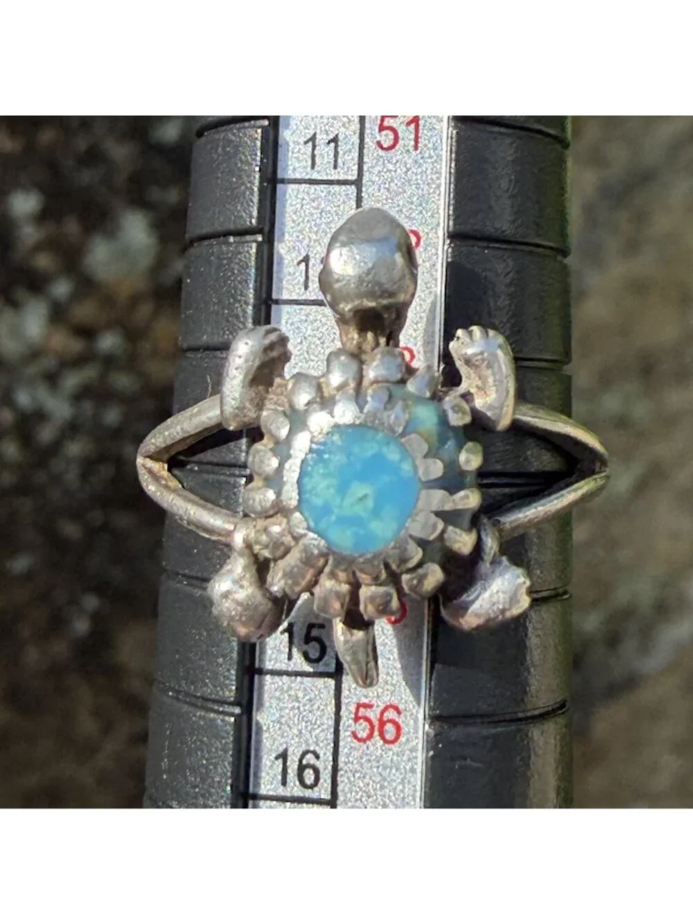 Vintage Sterling Silver Turquoise Turtle Ring Size 7 Southwestern Boho Coastal